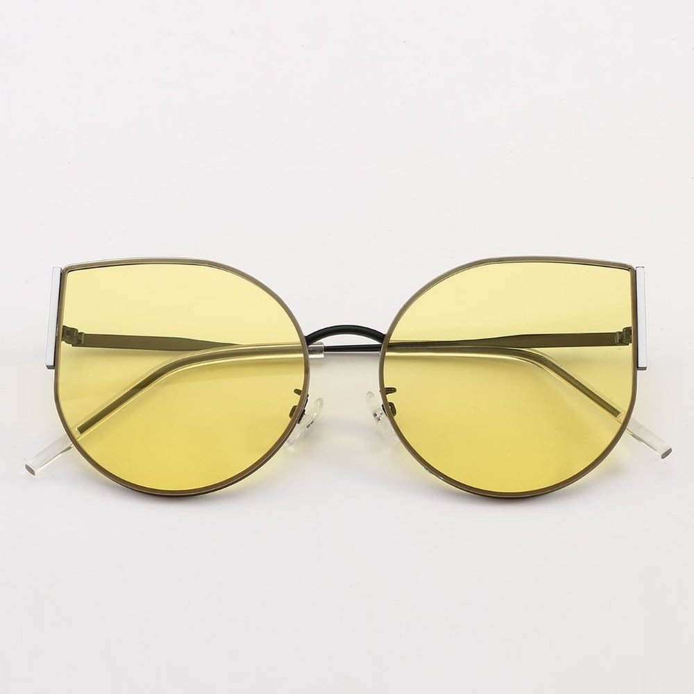 Yellow Metal Frame Cats Eye Sunglasses